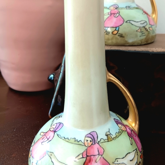 William Guerin Limoges Geese Dutch Girls Candlestick Holders Hand Painted - Picture 3 of 7